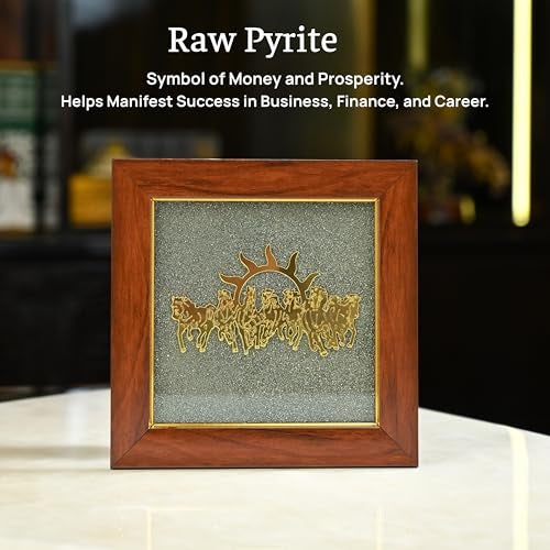 ZAICUS Pyrite Stone Frame with 7 Running Horses | Positive Energy Wall Hanging for Living Room, Bedroom & Office | Vastu Showpiece for Money, Protection & Diwali Gift Décor - Image 4