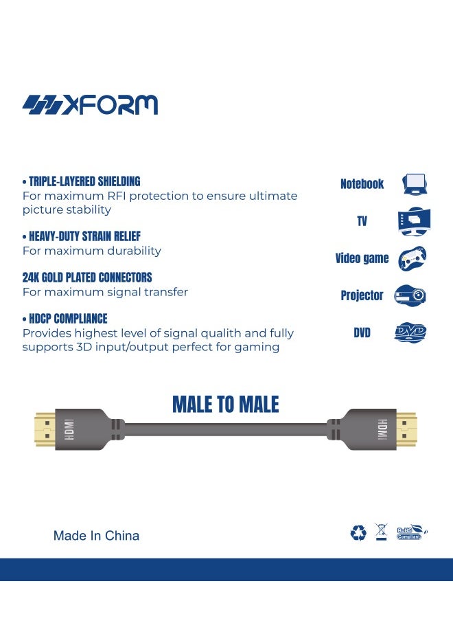 XForm - High Speed HDMI Cable For PLAYSTATION PS5 ,PS4, XBOX 1.5M 4K ,Black - Image 1