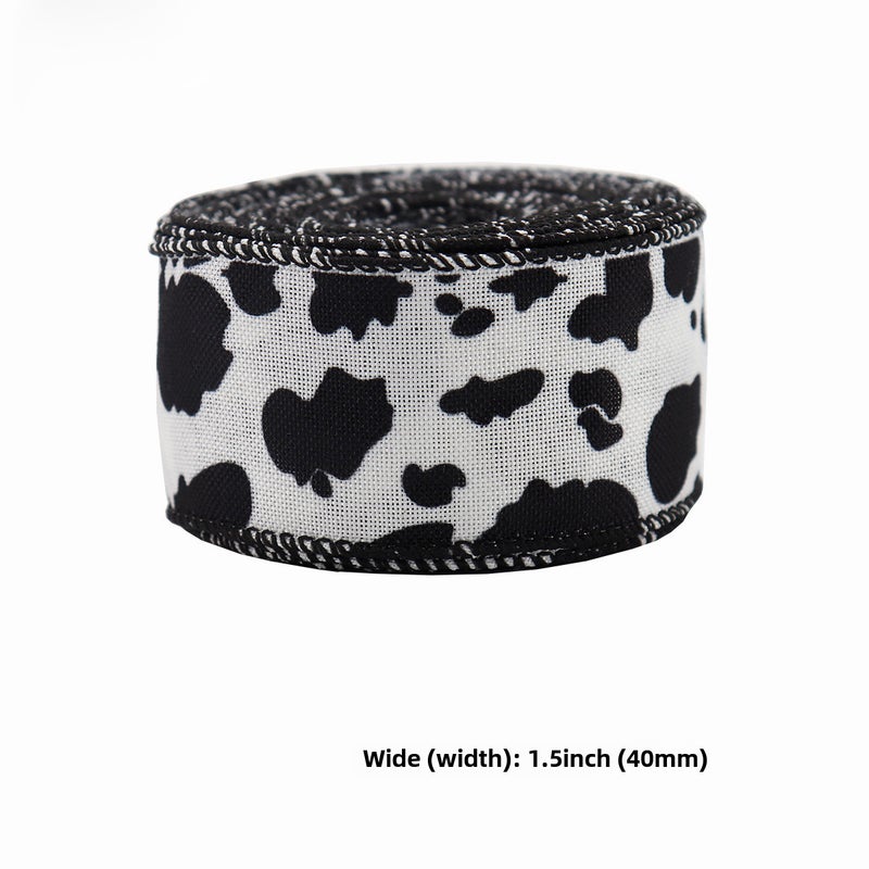 Loquat Cow Print Grosgrain Ribbon Iron-edge Bow Tie Width 40mm