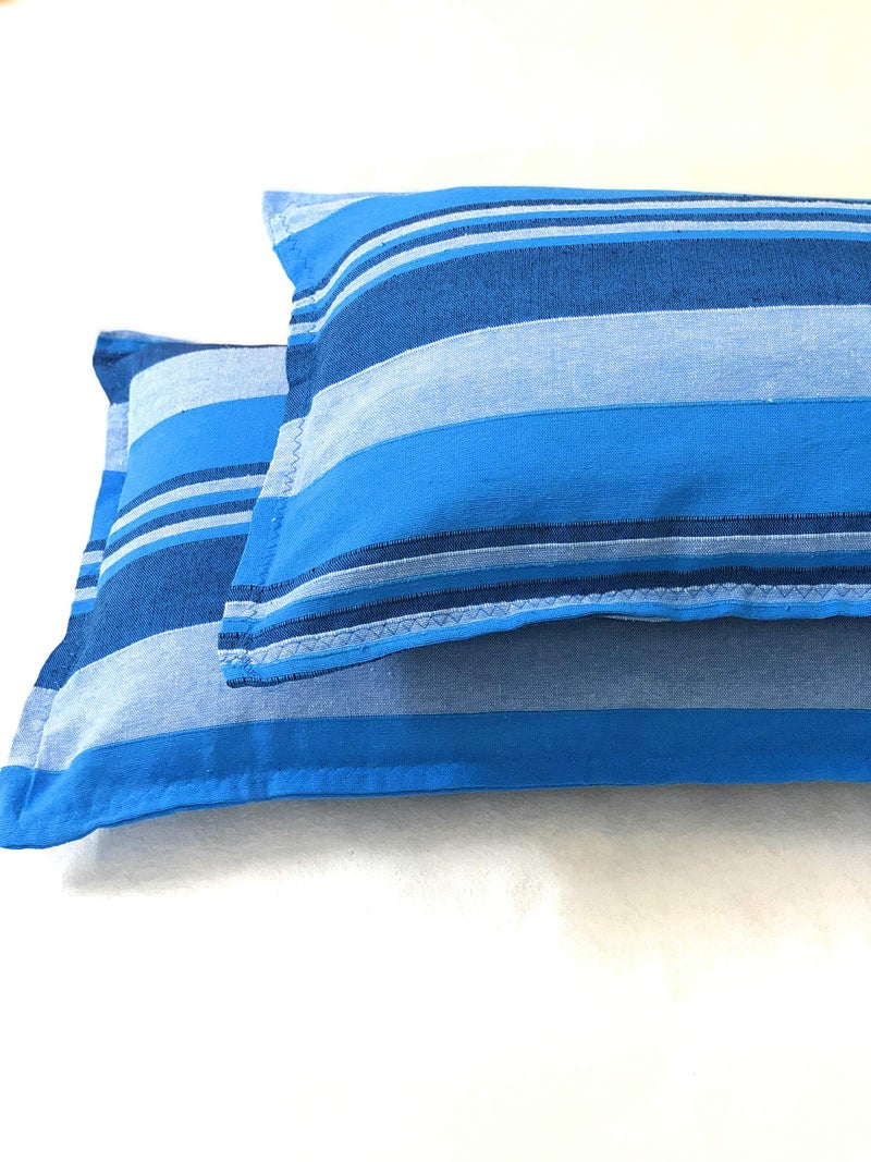RANGBHAR Handloom Pillow Covers, Set of 2 Cotton Pillow Covers, Striped, 18 x 27 inch, Blue - Image 3