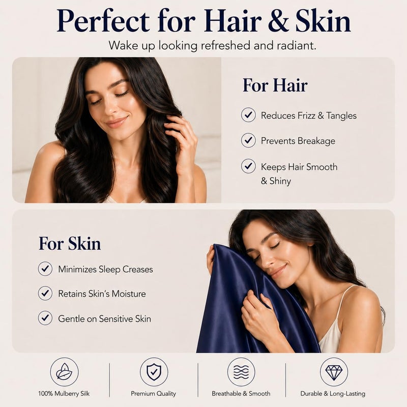 ROSEWARD Oeko-TEX Certified Navy Silk Pillow Cases Queen, 22 Momme, 100% Natural Mulberry Silk Pillowcase for Women Hair and Skin, Organic (Navy Blue, Queen) - Image 5