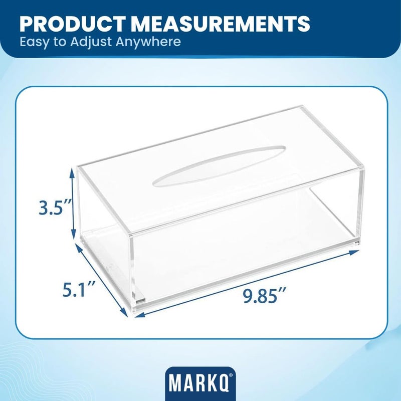 MARKQ حامل مناديل أكريليك - صندوق مناديل مستطيل شفاف، موزع مناديل وجه، حامل صندوق مناديل للاستخدام المنزلي، المطبخ ومكتب العمل، عبوة من 1 - Image 3