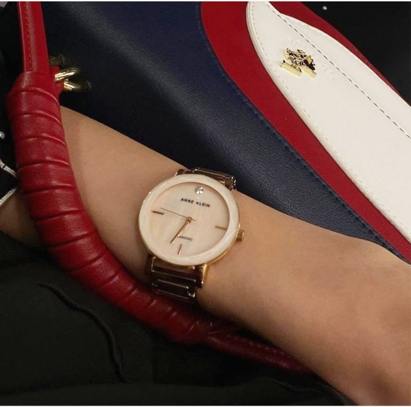 ANNE KLEIN ساعة أن كليين للنساء بقرص ماسي حقيقي وسوار - Image 2