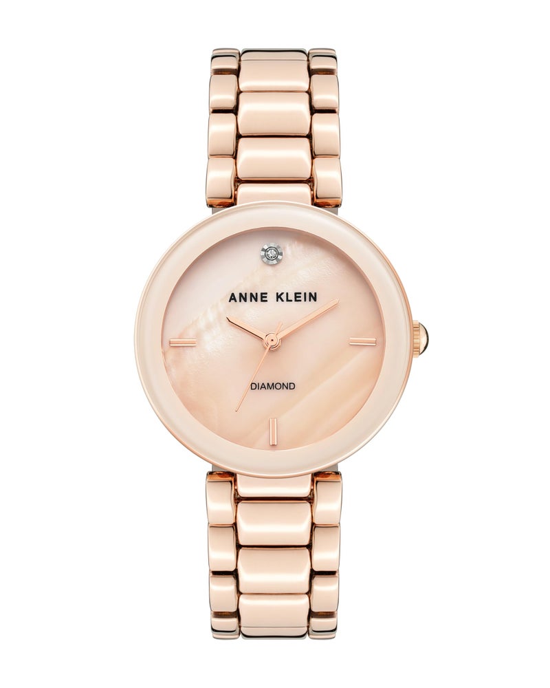 ANNE KLEIN ساعة أن كليين للنساء بقرص ماسي حقيقي وسوار - Image 1