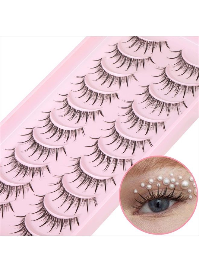Geeneiya Manga Lashes Natural Look Individual Lash Clusters Anime False Eyelashes Wispy Spiky Kawaii Korean Makeup Clear Band 3D Short Faux Mink Manhua Eyelashes - Geeneiya 02A - Image 1