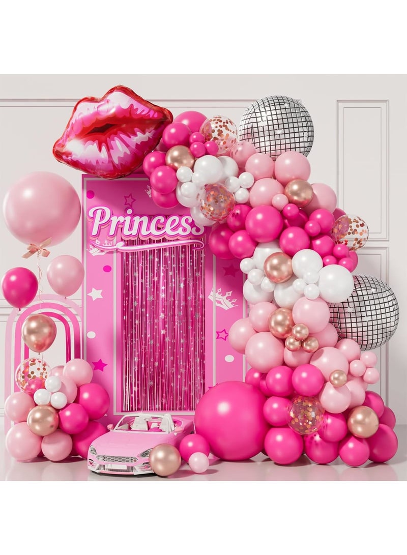 SYOSI Balloon Garland Kit, Pink and Rose Gold Chrome Balloons with Heart Lip and Silver Disco Ball, DIY Party Decoration Set for Girls Birthday Princess Baby Shower Party Celebration - Image 1