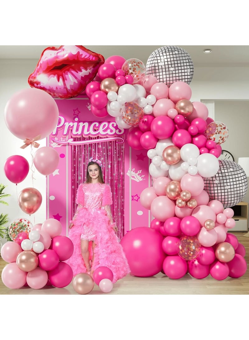 SYOSI Balloon Garland Kit, Pink and Rose Gold Chrome Balloons with Heart Lip and Silver Disco Ball, DIY Party Decoration Set for Girls Birthday Princess Baby Shower Party Celebration - Image 2