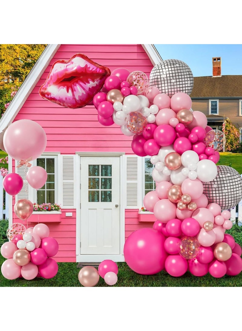 SYOSI Balloon Garland Kit, Pink and Rose Gold Chrome Balloons with Heart Lip and Silver Disco Ball, DIY Party Decoration Set for Girls Birthday Princess Baby Shower Party Celebration - Image 3