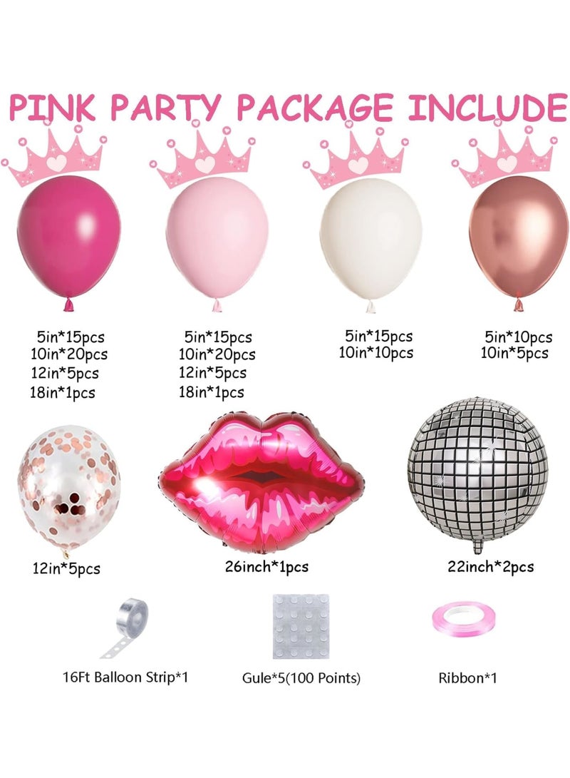 SYOSI Balloon Garland Kit, Pink and Rose Gold Chrome Balloons with Heart Lip and Silver Disco Ball, DIY Party Decoration Set for Girls Birthday Princess Baby Shower Party Celebration - Image 4