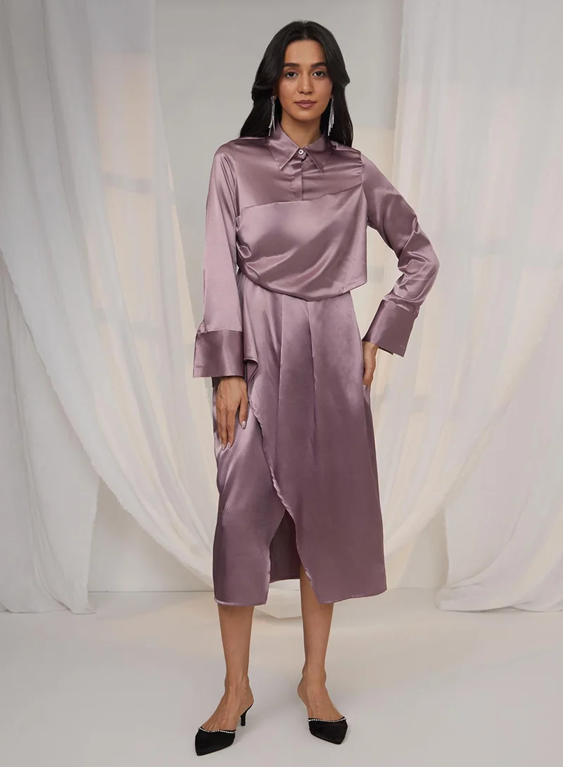 PINACOLADA  Women's Mauve Purple Draped Shirt Dress for Women | Best Price UAE