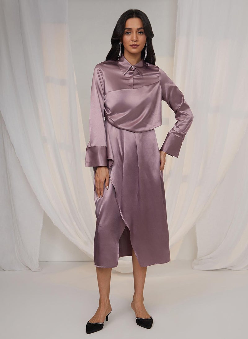PINACOLADA Women's Mauve Purple Draped Shirt Dress - Image 3