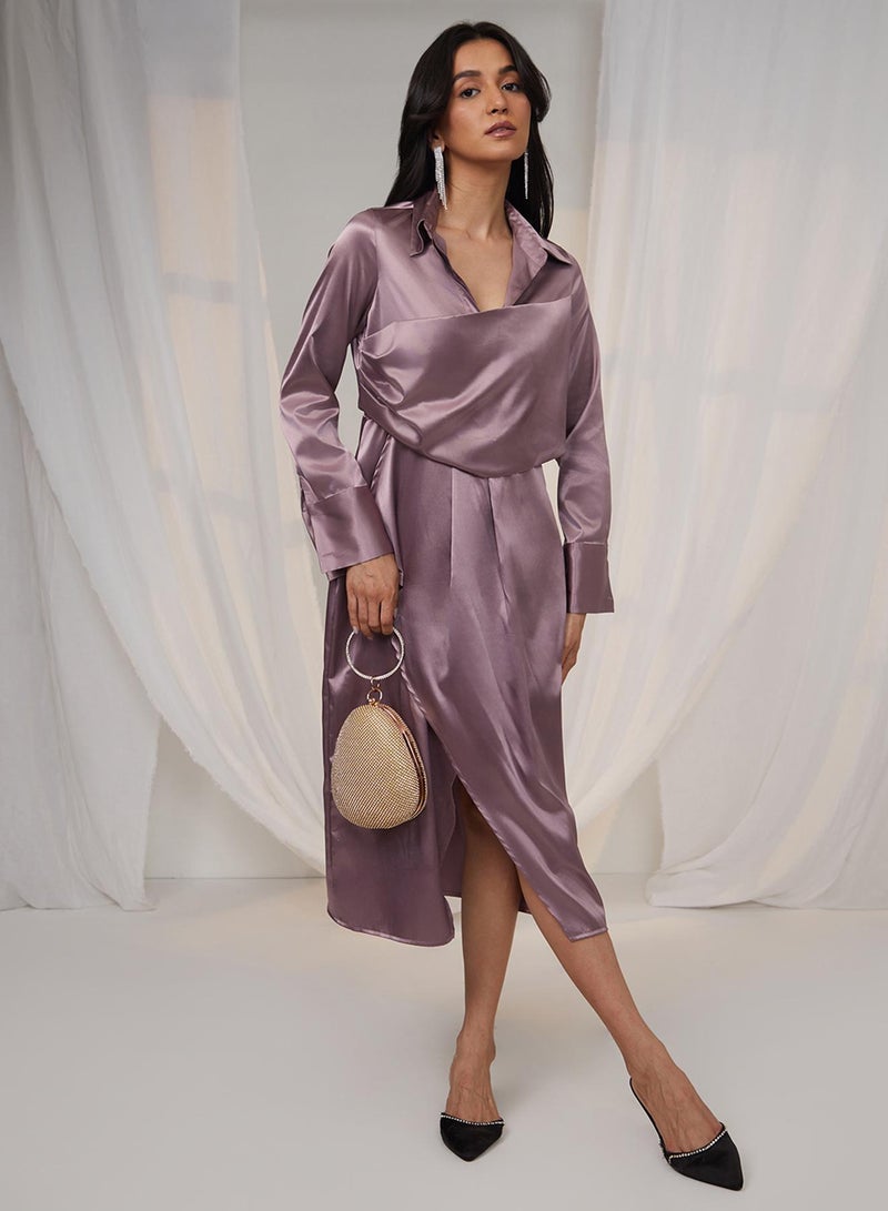 PINACOLADA Women's Mauve Purple Draped Shirt Dress - Image 1