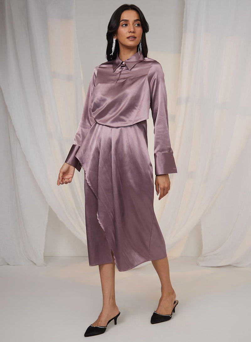 PINACOLADA Women's Mauve Purple Draped Shirt Dress - Image 2