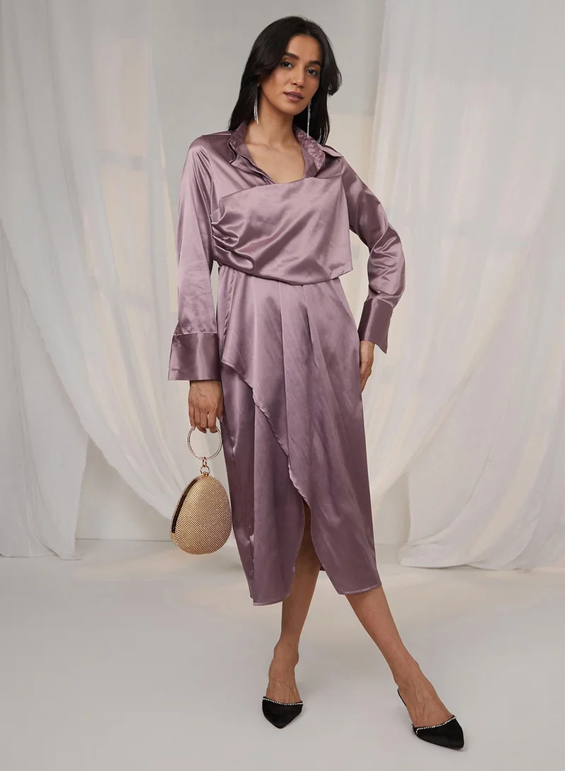 PINACOLADA  Women's Mauve Purple Draped Shirt Dress for Women | Best Price UAE