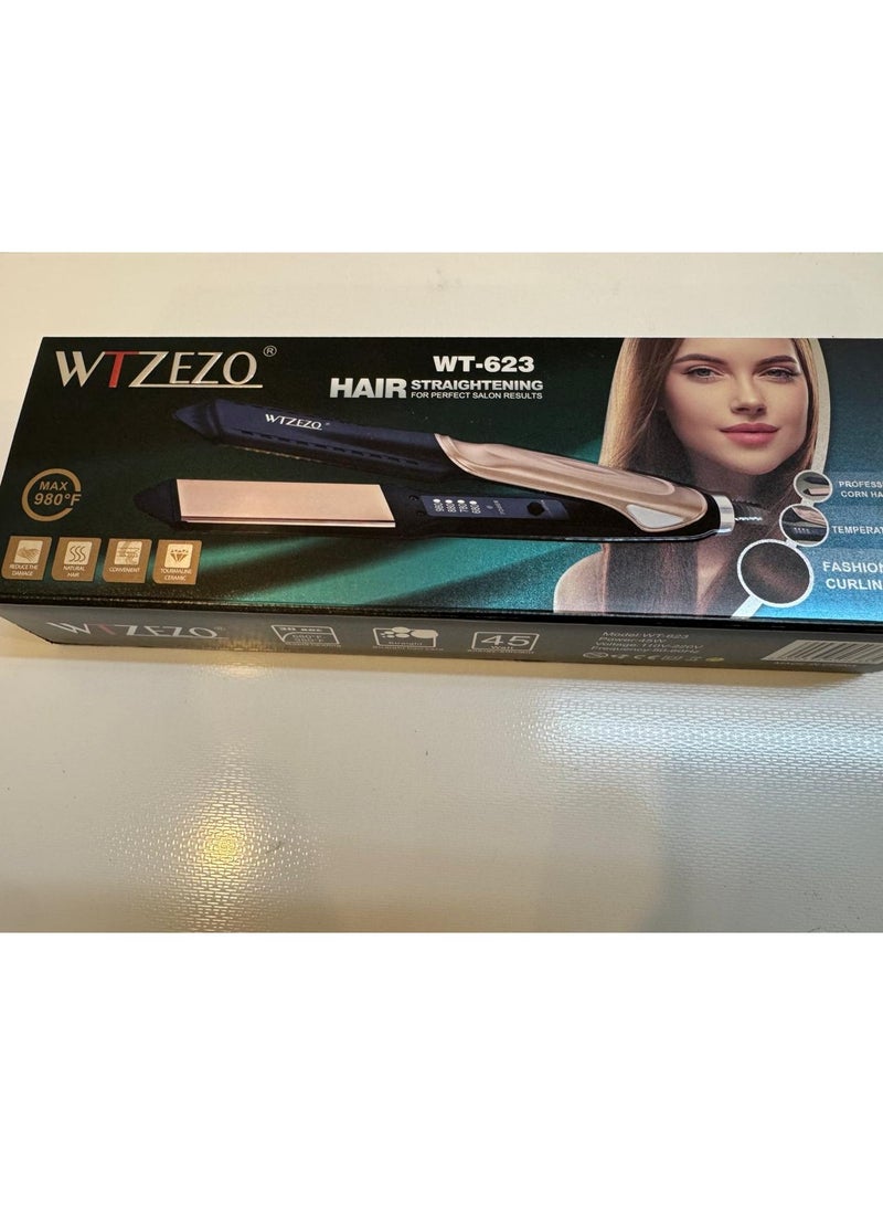 وتزيزو جهاز فرد الشعر WTZEZO WT-623 بتقنية التورمالين وحرارة تصل حتى 980 فهرنهايت – شاشة رقمية وتحكم في درجات الحرارة – لتصفيف احترافي وتجعيد عصري - Image 2