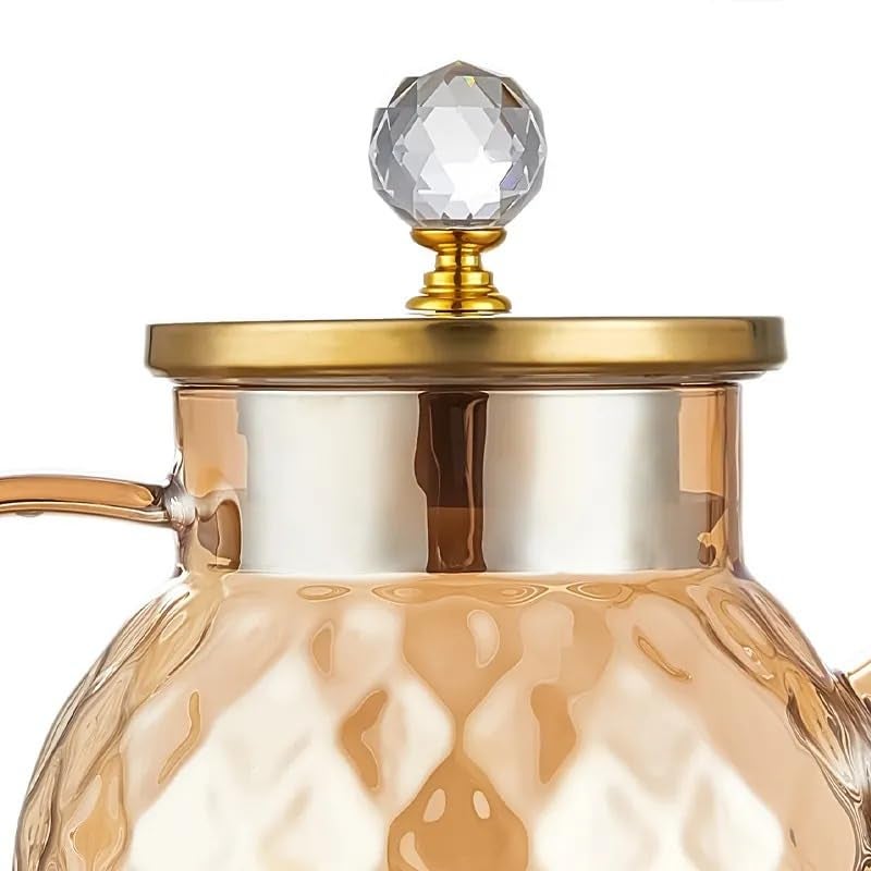 DD Retails Diamond Texture Design Glass Tea Pot Large Capacity Tea Kettle with Handle and Crystal Lid Handle Teapot Beverage for Serving Coffee Warm Water Juice 1000ml Tea Pot - Image 4