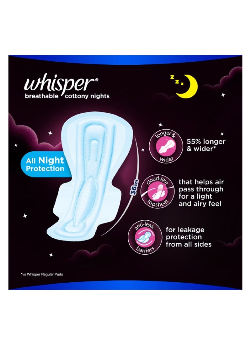 Whisper Breathable Cottony Nights XX Long With Wings 3 Pads  - Image 2