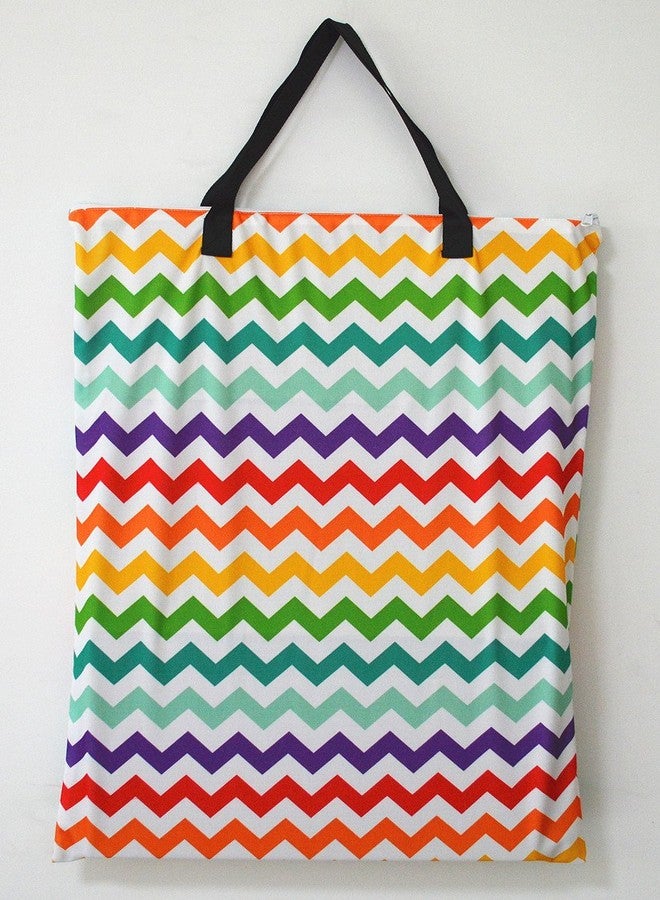 Hibaby Large Hanging Wet/Dry Cloth Diaper Pail Bag for Reusable Diapers or Laundry (Rainbow Chevron) - Image 2
