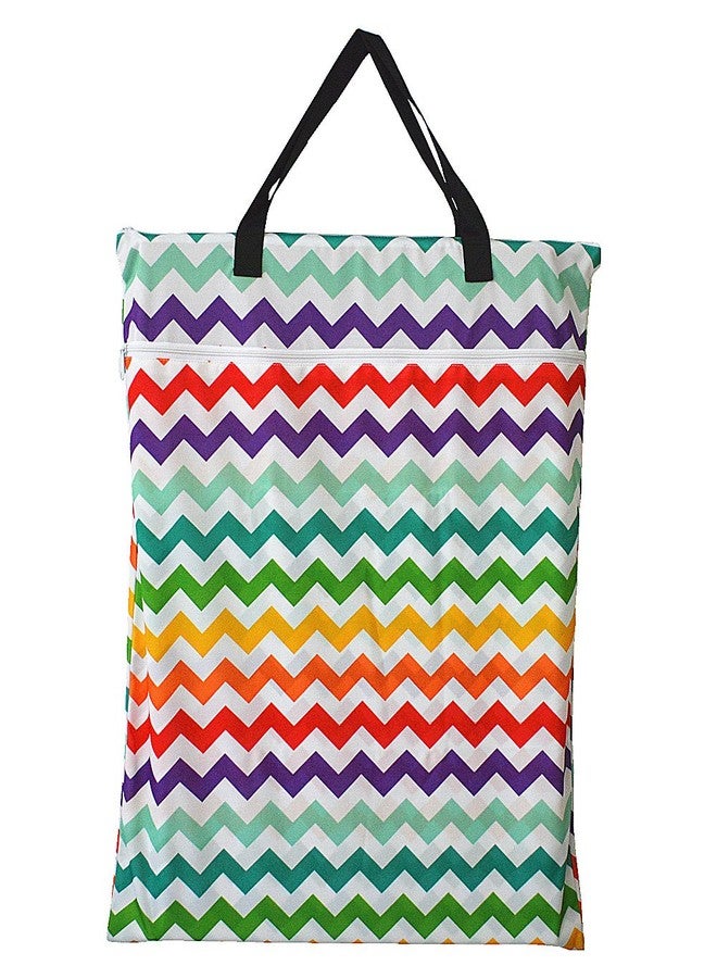 Hibaby Large Hanging Wet/Dry Cloth Diaper Pail Bag for Reusable Diapers or Laundry (Rainbow Chevron) - Image 1