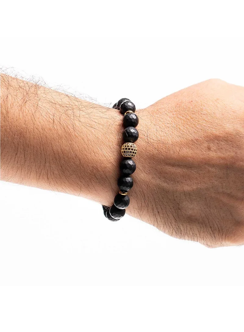 CHRYSOSTOMOS Handmade Beaded Bracelet for Men with Black Onyx and Tagie