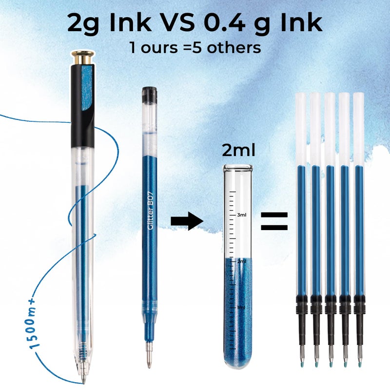 ZSCM Retractable Glitter Gel Pens, 12 Colors Large Capacity Blue Glitter Metallic Gel Ink Pen, 1 mm Fine Point Smooth Writing Color Pens for Adult Coloring Book Note Taking Aesthetic Art Supplies - Image 3