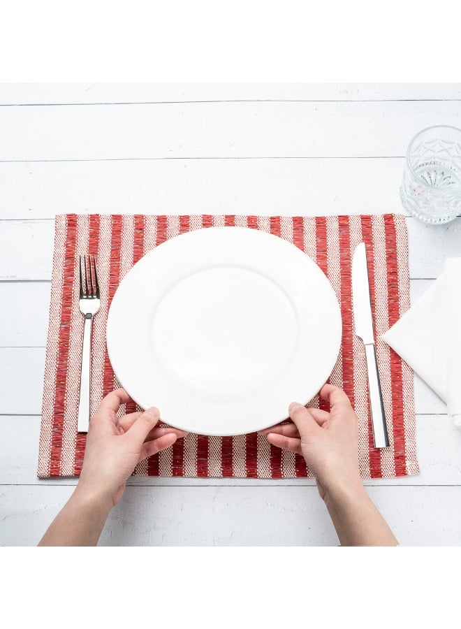 Restaurantware 16 x 12 Inch Dining Table Placemats, Set Of 6 Rectangle Kitchen Table Mats - Striped, Easy To Clean, Red Plastic Striped Placemats, Wipeable, Durable - Image 5