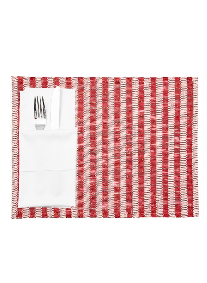 Restaurantware 16 x 12 Inch Dining Table Placemats, Set Of 6 Rectangle Kitchen Table Mats - Striped, Easy To Clean, Red Plastic Striped Placemats, Wipeable, Durable - Image 2