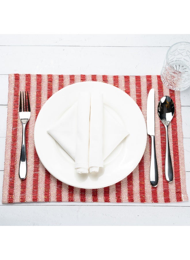 Restaurantware 16 x 12 Inch Dining Table Placemats, Set Of 6 Rectangle Kitchen Table Mats - Striped, Easy To Clean, Red Plastic Striped Placemats, Wipeable, Durable - Image 3