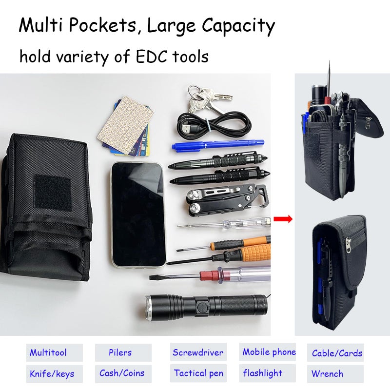 FAUDRECRO Belt Clip Tool Pouch,Tactical Utility Pouch, Heavy-Duty Nylon EDC Multitool Organizer,Cell Phone Holder, Multi-Pockets Tool Holster Sheath Bag for Electricians Handymen Work Maintenance Hiking - Image 3