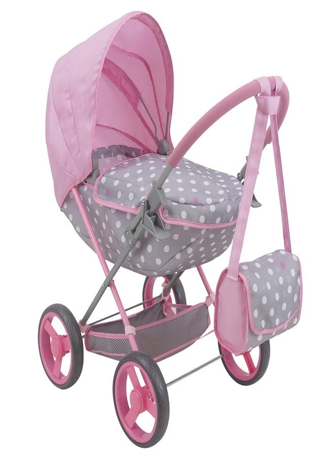509 Crew: Cotton Candy Pink: Doll Deluxe Pram - Pink, Grey, Polka Dot - W/Matching Handbag, for Dolls Up to 18'', Removable Bassinet, Kids Ages 3+ - Image 1