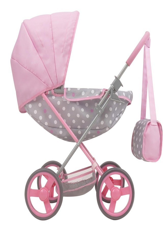 509 Crew: Cotton Candy Pink: Doll Deluxe Pram - Pink, Grey, Polka Dot - W/Matching Handbag, for Dolls Up to 18'', Removable Bassinet, Kids Ages 3+ - Image 4