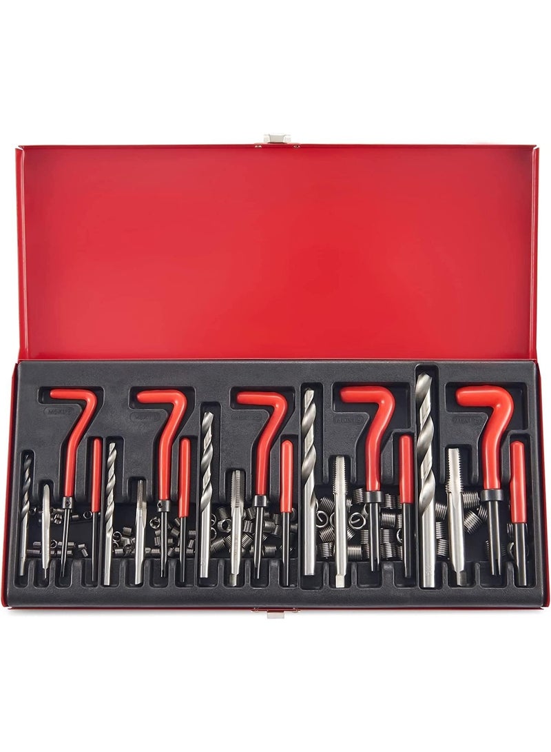 LAMAY Metric Thread Repair Tool Kit | HSS Drill Bits Taps Threaded Inserts Installation Tool and Tang Break-Off Tool Set for Repairing M5 M6 M8 M10 M12 Internal Screw Holes, 131pcs - Image 1