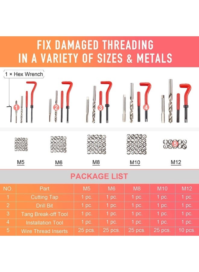 LAMAY Metric Thread Repair Tool Kit | HSS Drill Bits Taps Threaded Inserts Installation Tool and Tang Break-Off Tool Set for Repairing M5 M6 M8 M10 M12 Internal Screw Holes, 131pcs - Image 3