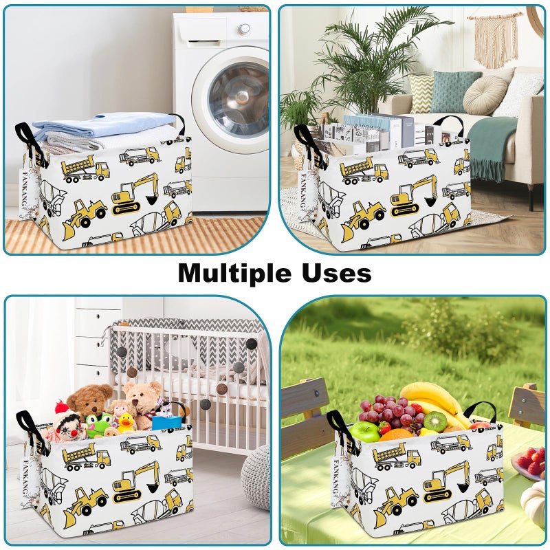 FANKANG Storage Bins, Nursery Hamper Canvas Laundry Basket Foldable with Waterproof PE Coating Large Storage Baskets for Kids Boys and Girls, Office, Bedroom, Clothes,Toys(Rec-excavator） - Image 5