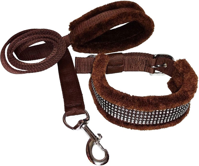 CAVALRY Nylon and Soft Fur Dog Collar Leash Harness Set (Small, Brown) - Image 4
