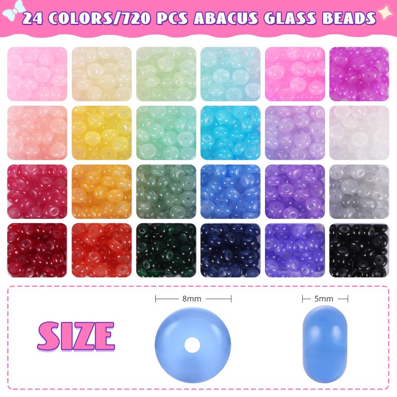 Funtopia 720pcs Abacus Glass Beads for Bracelet, Crystal Beads for Jewelry Making, 24 Colors Gemstone Rondelle Beads Spacer Bead for Bracelet Necklace DIY Crafts Jewelry Making, 5x8mm - Image 4