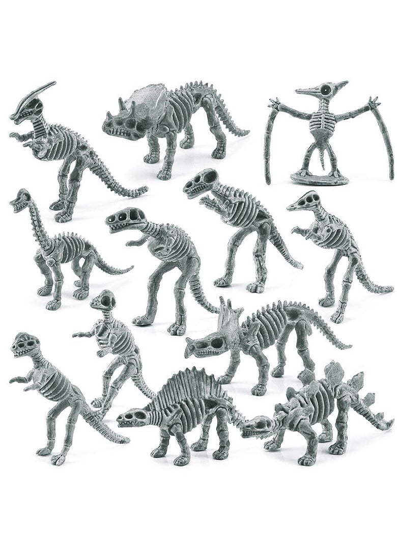 MIXDE 12 Pack Dinosaur Fossil Skeletons,Dinosaur Skeleton Toy Figures Dino Bones Educational Toy,Dino Bones for Science Play Rewards,Party Favors 