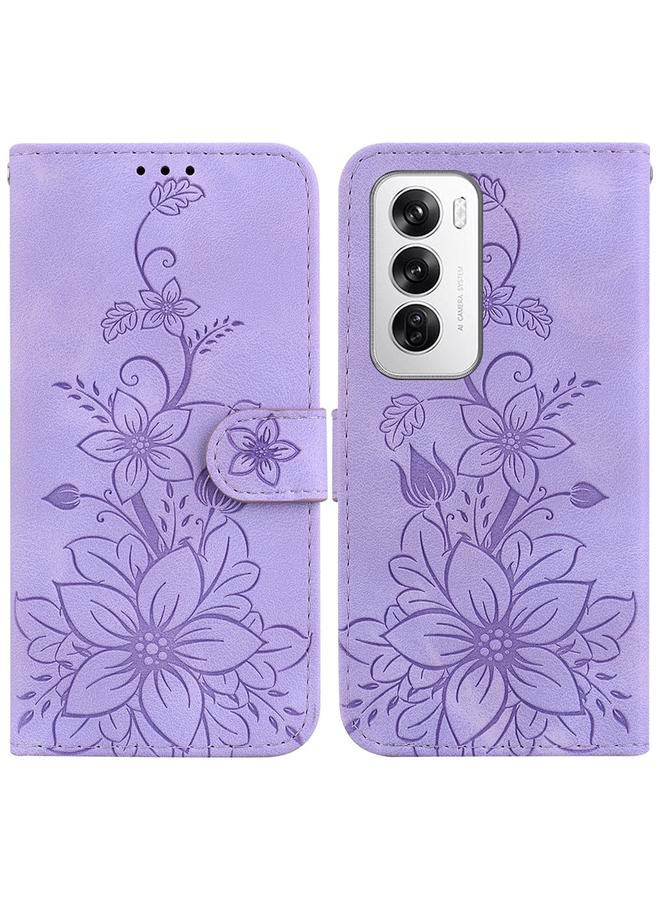 اس-توب جراب هاتف OPPO Reno12 5G Global Lily من الجلد المنقوش - Image 1