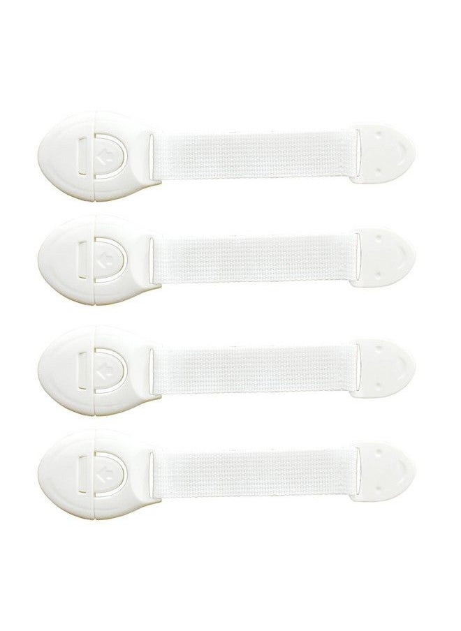 The Little Lookers Safety Lock With Push Button And Nylon Strap For Doors Cabinets Fridge Drawers Dustbin ; Safety Accessories For Babies Kids Children Infants Toddlers (White Pack Of 4)  - Image 1