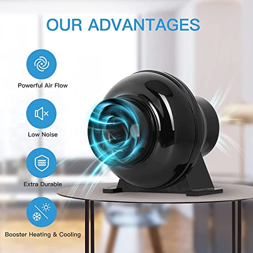 YSSOA 4 Inch Inline Duct Ventilation Fan 195 CFM HVAC Vent Blower Exhaust Booster for Hydroponics Grow Tent, Quiet - Image 5