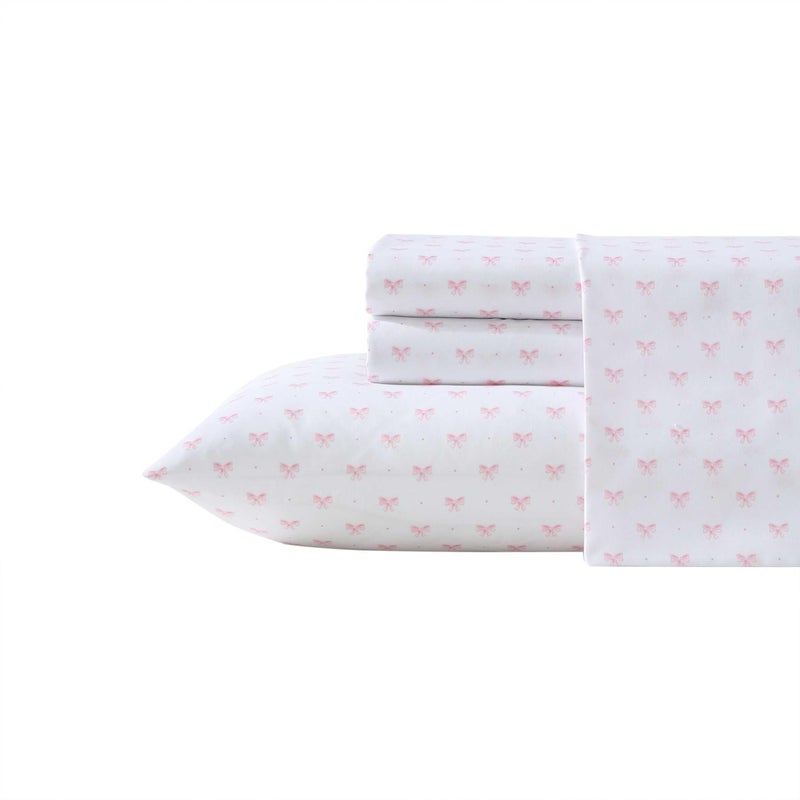 Laura Ashley Kids Queen Sheet Set UltraSoft Microfiber Bedding with Fully Elastic Fitted Sheet Kids Bed Set with Pillowcases Easy Care Bedding College Dorm Room Essentials Lovely Bows - Image 2