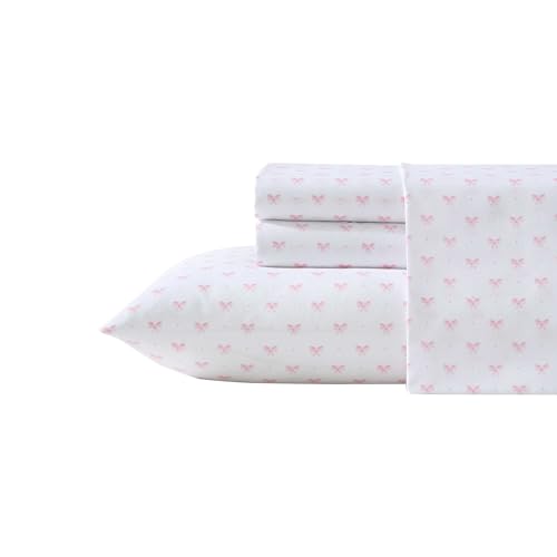Laura Ashley Kids Queen Sheet Set UltraSoft Microfiber Bedding with Fully Elastic Fitted Sheet Kids Bed Set with Pillowcases Easy Care Bedding College Dorm Room Essentials Lovely Bows - Image 1