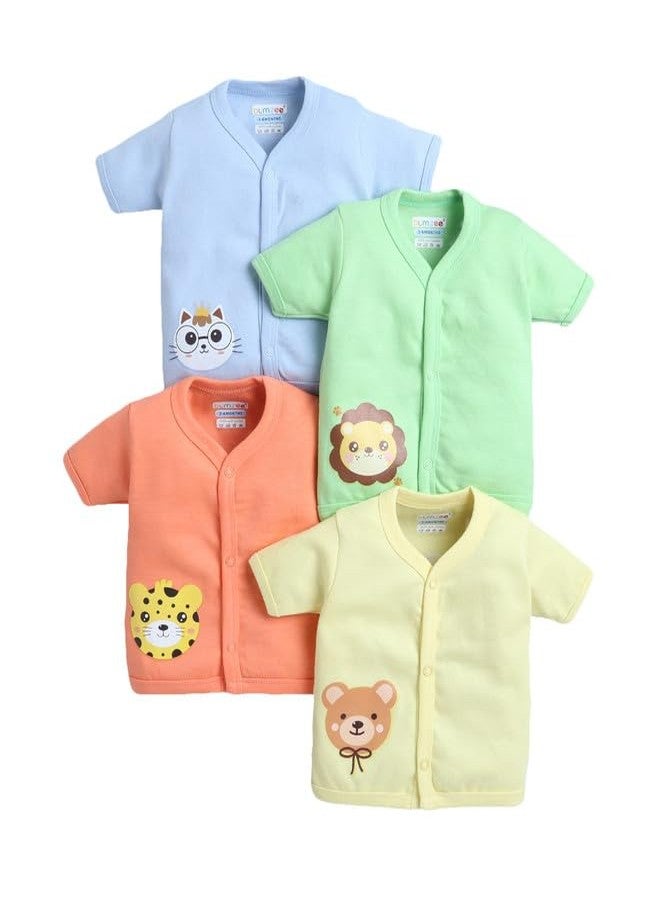 BUMZEE طقم ملابس أطفال أولاد من BUMZEE، قطن، 4 قطع، جابلا مفتوحة من الأمام، نصف كم، برتقالي وأخضر - 9-12 شهرًا (Peb10545E-org) - Image 1