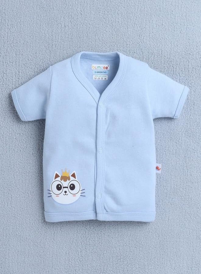 BUMZEE طقم ملابس أطفال أولاد من BUMZEE، قطن، 4 قطع، جابلا مفتوحة من الأمام، نصف كم، برتقالي وأخضر - 9-12 شهرًا (Peb10545E-org) - Image 2