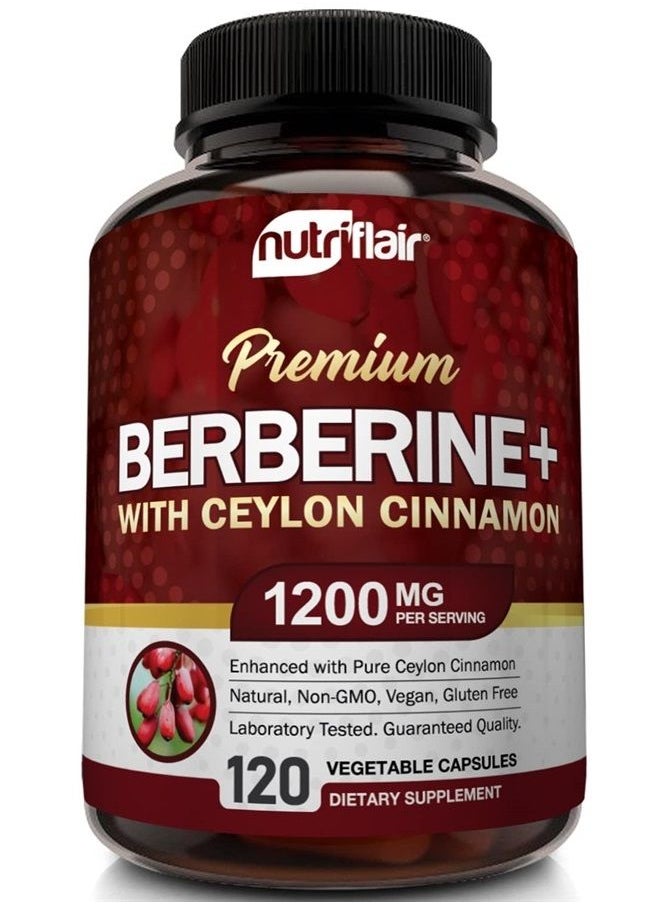 NutriFlair Premium Berberine+ 1200mg, 120 Vegetable Capsules  - Image 1