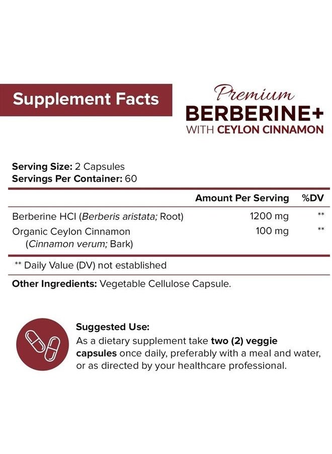 NutriFlair Premium Berberine+ 1200mg, 120 Vegetable Capsules  - Image 2