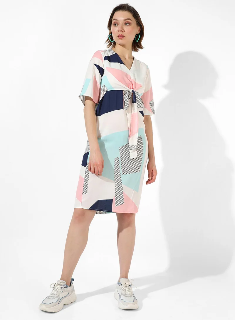 PINACOLADA  Women's Multicolour Tie-Up Abstract Dress for Women | Best Price UAE