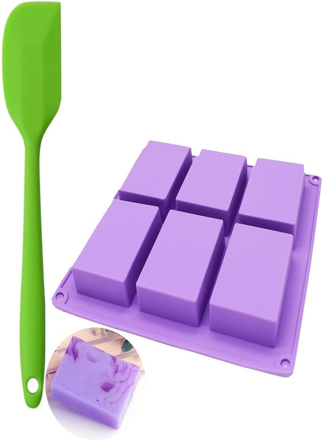 Skytail 6 Slot Silicone Rectangle Soap Mold with 11inch Spatula 6 Cavities Silicone Cake Mould for Homemade Craft Cheese Cake, Cupcakes Brownie Mold, Chocolate, Ice Cube Tray, (Random Colour) - Image 1