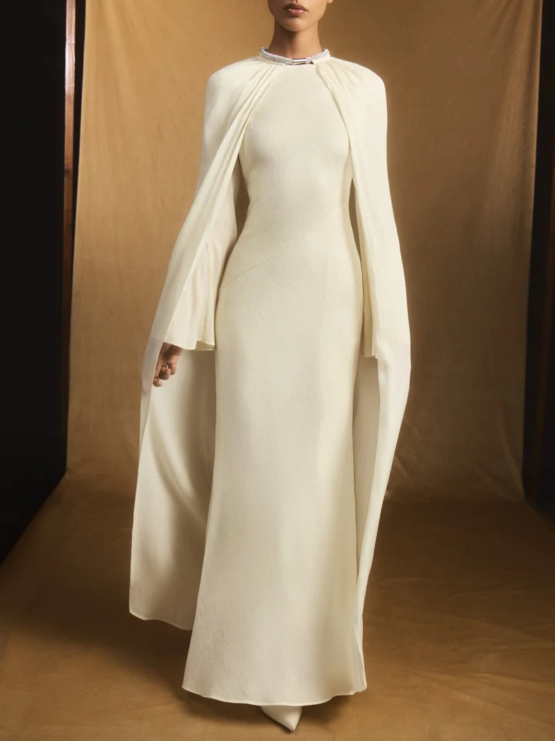 Lichi  Maxi dress in a jacquard-effect fabric with tonal cape for Women | Best Price UAE