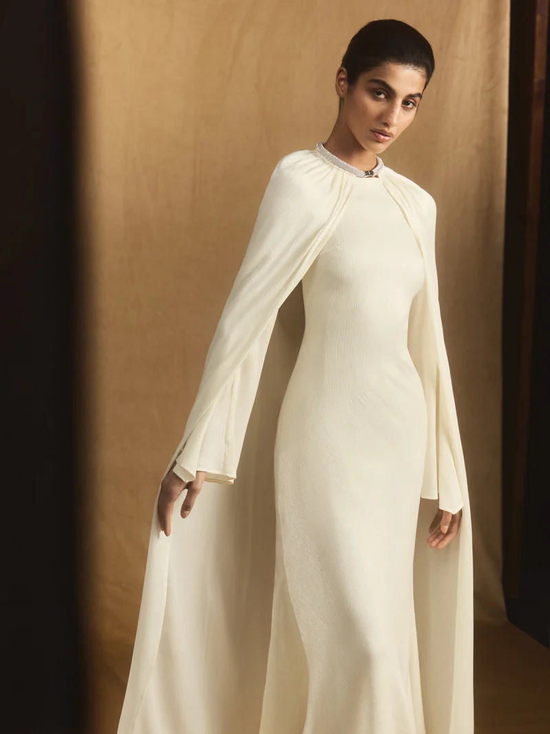 Lichi  Maxi dress in a jacquard-effect fabric with tonal cape for Women | Best Price UAE